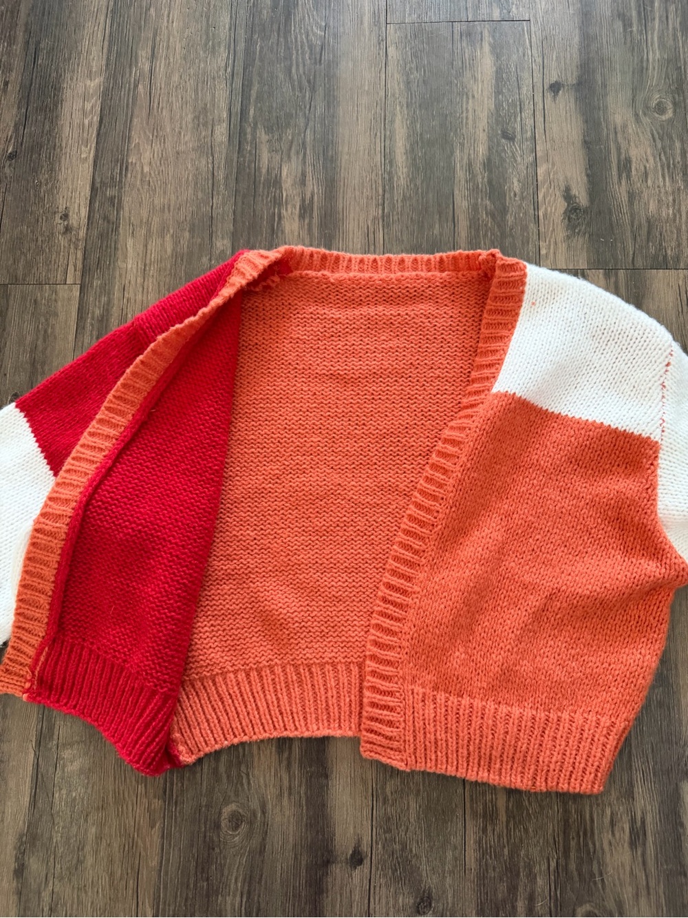 Colorblock Cropped Knit Open Cardigan V Neck Red, Orange White Casual Boho XS - Picture 8 of 11